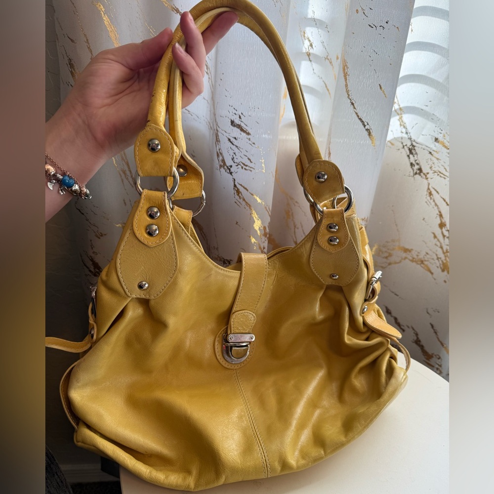 Cavalcanti Mustard Yellow Leather Satchel Bag